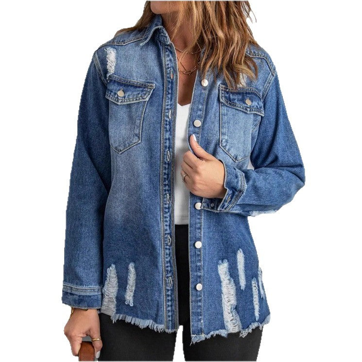 Damen Jeansjacke mit angesagten Used-Effekten und lässigem Schnitt Stalluxe