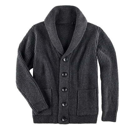 Damen Grobstrick Pulloverjacke mit elegantem Schalkragen und knöpfen Stalluxe