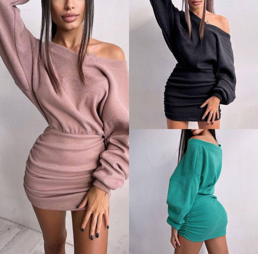Damen Minikleid mit asymmetrischem Design und weitem Kragen Stalluxe