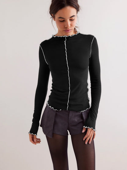 Damen Langarmshirt mit modischen Rüschendetails und feiner Rippstruktur Stalluxe