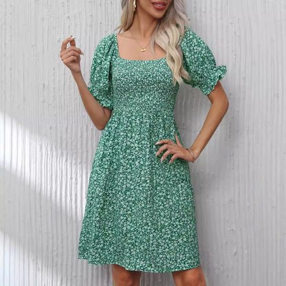 Damen Blumenkleid mit Puffärmeln und Gummizug Stalluxe