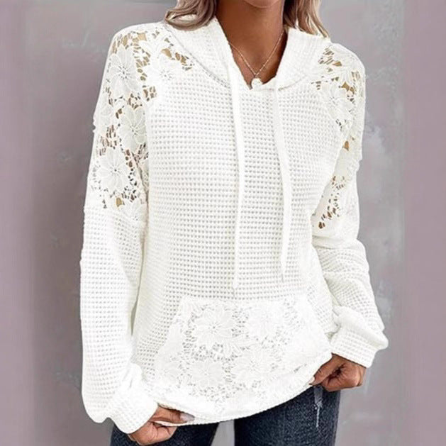 Damen Übergroßer Pullover mit Spitzendetails und Kängurutasche Stalluxe