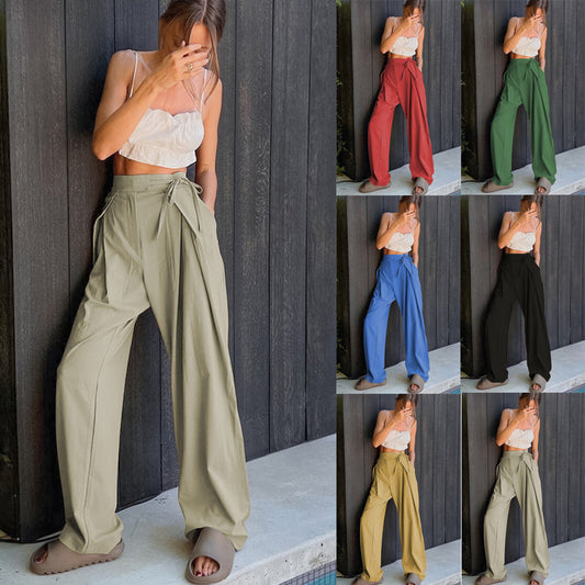 Damen Weite, hoch taillierte Stoffhose mit Bundfalten und Gürteldetail Stalluxe