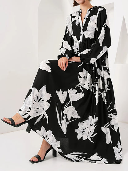 Damen Maxikleid mit floralem Print und elegantem Knopfdesign Stalluxe