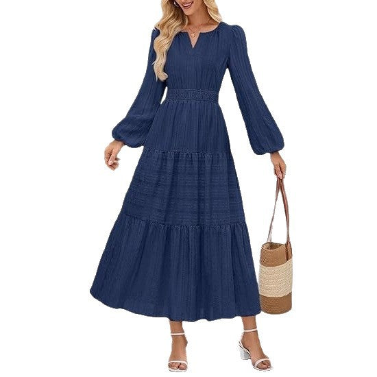 Damen Maxikleid mit voluminösen Ärmeln und schwingendem Saum Stalluxe