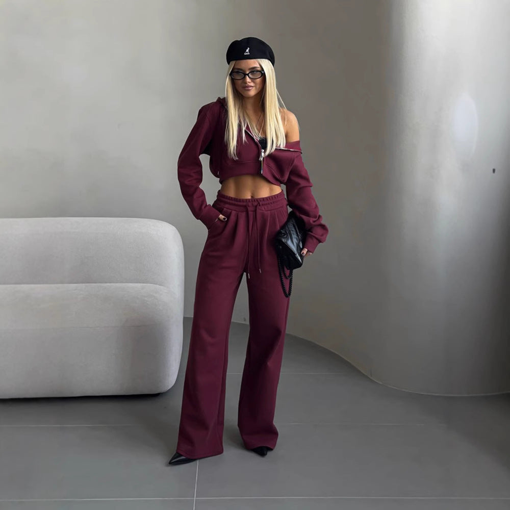Damen sportliches Cropped Sweat-Set mit elastischem Bund und lässigem Schnitt Stalluxe