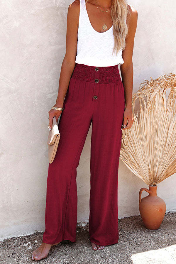 Damen Weite Chinohose mit elastischem Bund und dekorativen Knopfdetails Stalluxe