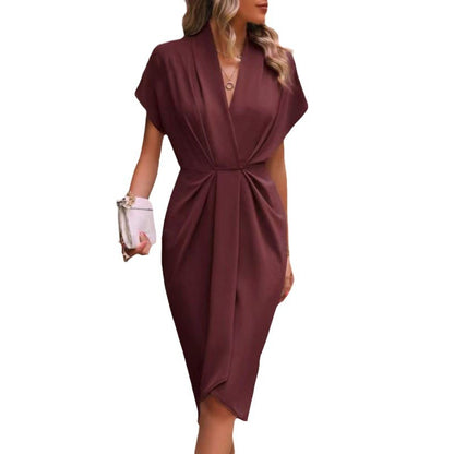 Damen elegantes Wickelkleid mit besonderem Drapierungsdesign Stalluxe