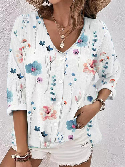 Damen Bluse mit floralem Design und knöpfbarer Vorderseite Stalluxe