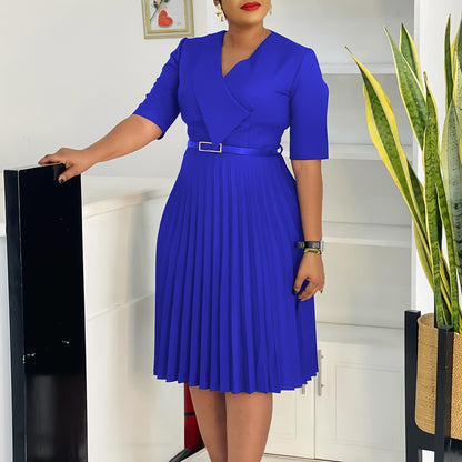 Damen Plissee Kleid mit taillierendem Gürtel und elegantem V-Ausschnitt Stalluxe