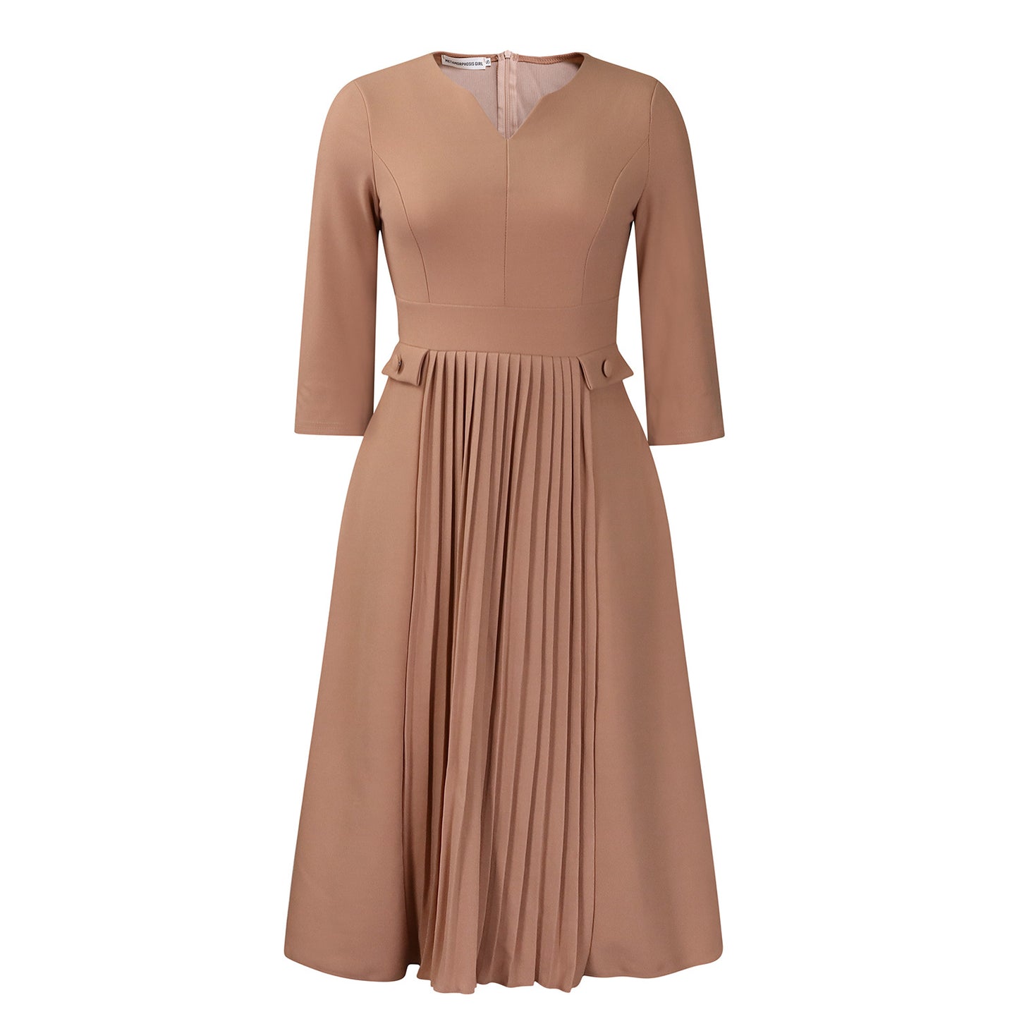 Damen Elegantes Midikleid mit Faltenwurf Stalluxe Khaki