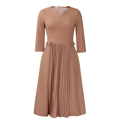 Damen Elegantes Midikleid mit Faltenwurf Stalluxe Khaki