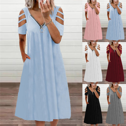 Damen Kleid mit offenen Schultern und tiefem V-Ausschnitt Stalluxe