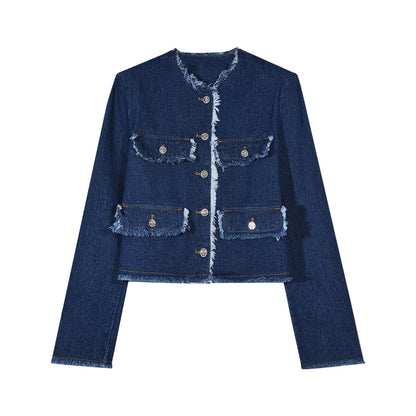 Damen Jeansjacke mit fransigen Details und eleganten Knopfverschlüssen Stalluxe
