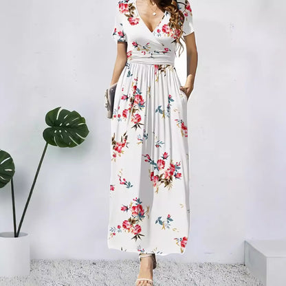 Damen Maxikleid mit tiefem V-Ausschnitt und floralem Design Stalluxe