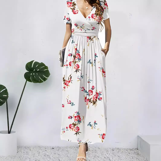 Damen Maxikleid mit tiefem V-Ausschnitt und floralem Design Stalluxe