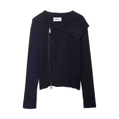 Damen modische Strickjacke mit asymmetrischem Kragen und Reißverschluss Stalluxe