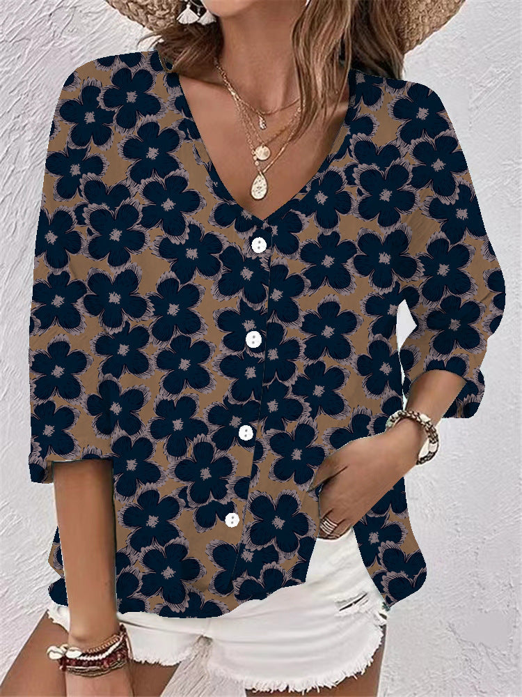Damen Bluse mit floralem Design und knöpfbarer Vorderseite Stalluxe