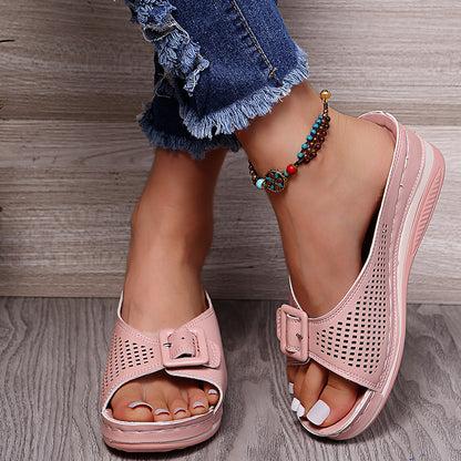 Damen Bequeme Wedge-Sandalen mit modischer Schnalle Stalluxe