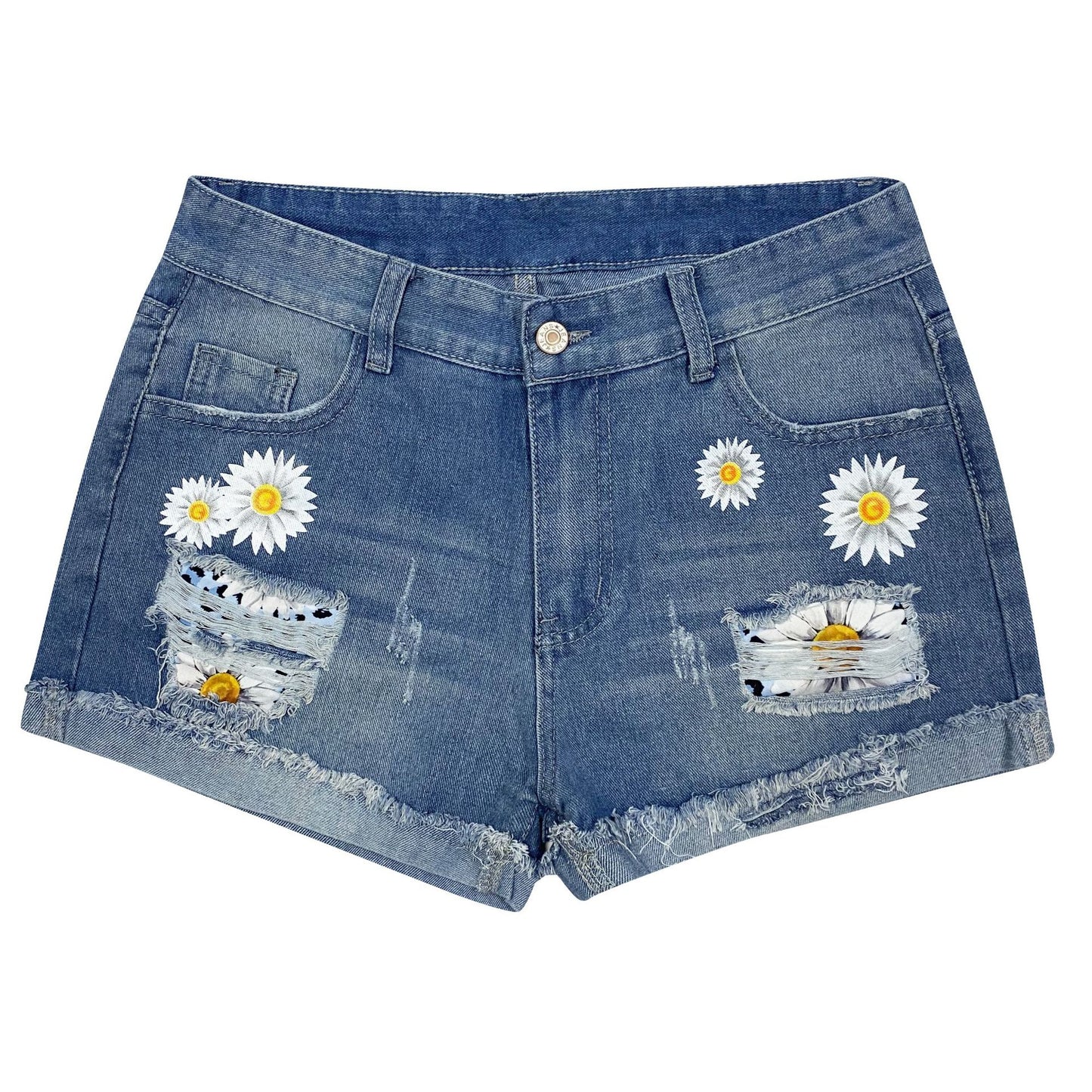 Damen Jeansshorts mit auffälligen Blumenapplikationen und lässigem Schnitt Stalluxe