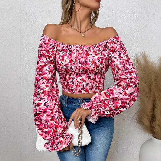 Damen Off-Shoulder Bluse mit Puffärmeln und floralen Mustern Stalluxe