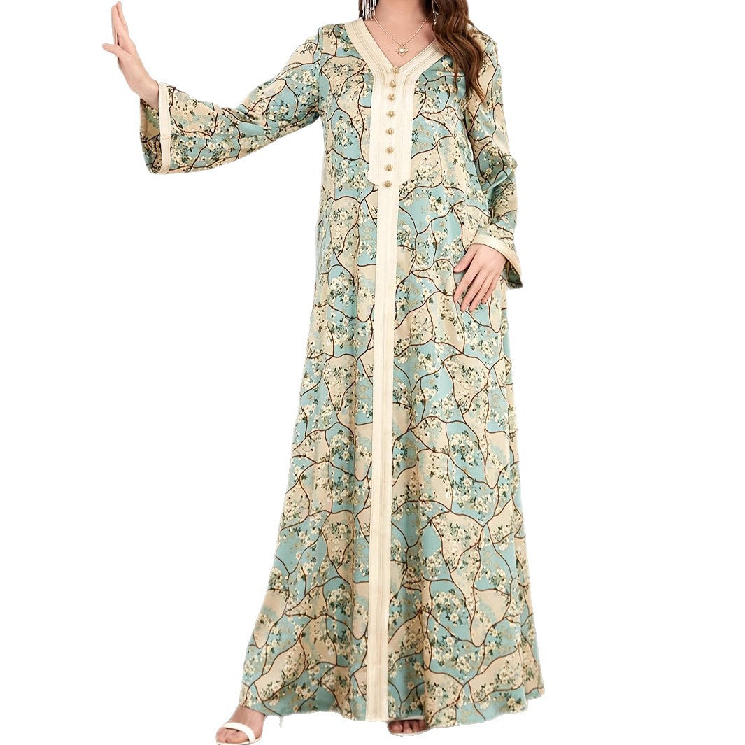 Damen Maxikleid mit kunstvollem Blumenmuster und Knopfdetails Stalluxe