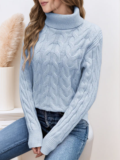 Damen Strickpullover mit hohem Kragen und Kabelmuster Stalluxe