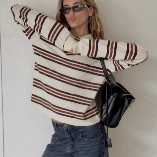 Damen Longsleeve Poloshirt mit modernem Streifenmuster Stalluxe