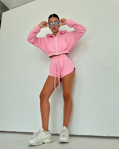 Damen lässige Kapuzensweatshirt und Shorts Set Stalluxe