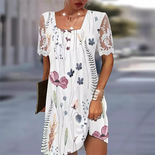 Damen Freizeitkleid mit floralen Mustern und transparenter Spitze Stalluxe