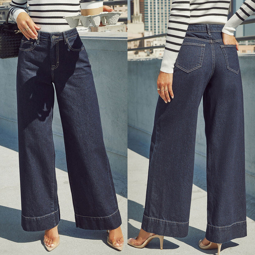 Damen Weit geschnittene Jeanshose mit hohem Bund und eleganter Naht Stalluxe