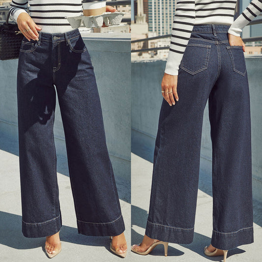 Damen Weit geschnittene Jeanshose mit hohem Bund und eleganter Naht Stalluxe