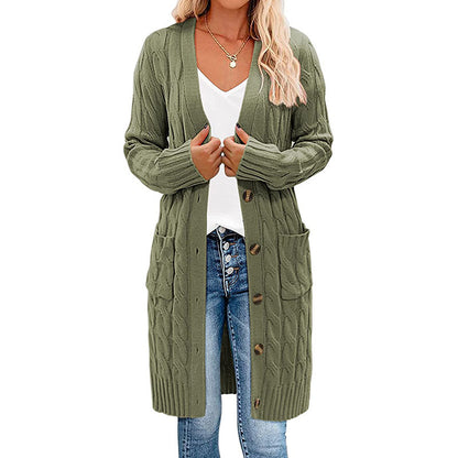Damen Langer Strickcardigan mit Zopfdesign und praktischen Taschen Stalluxe