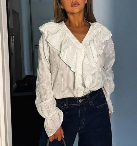 Damen Bluse mit Rüschen und Knopfleiste Stalluxe