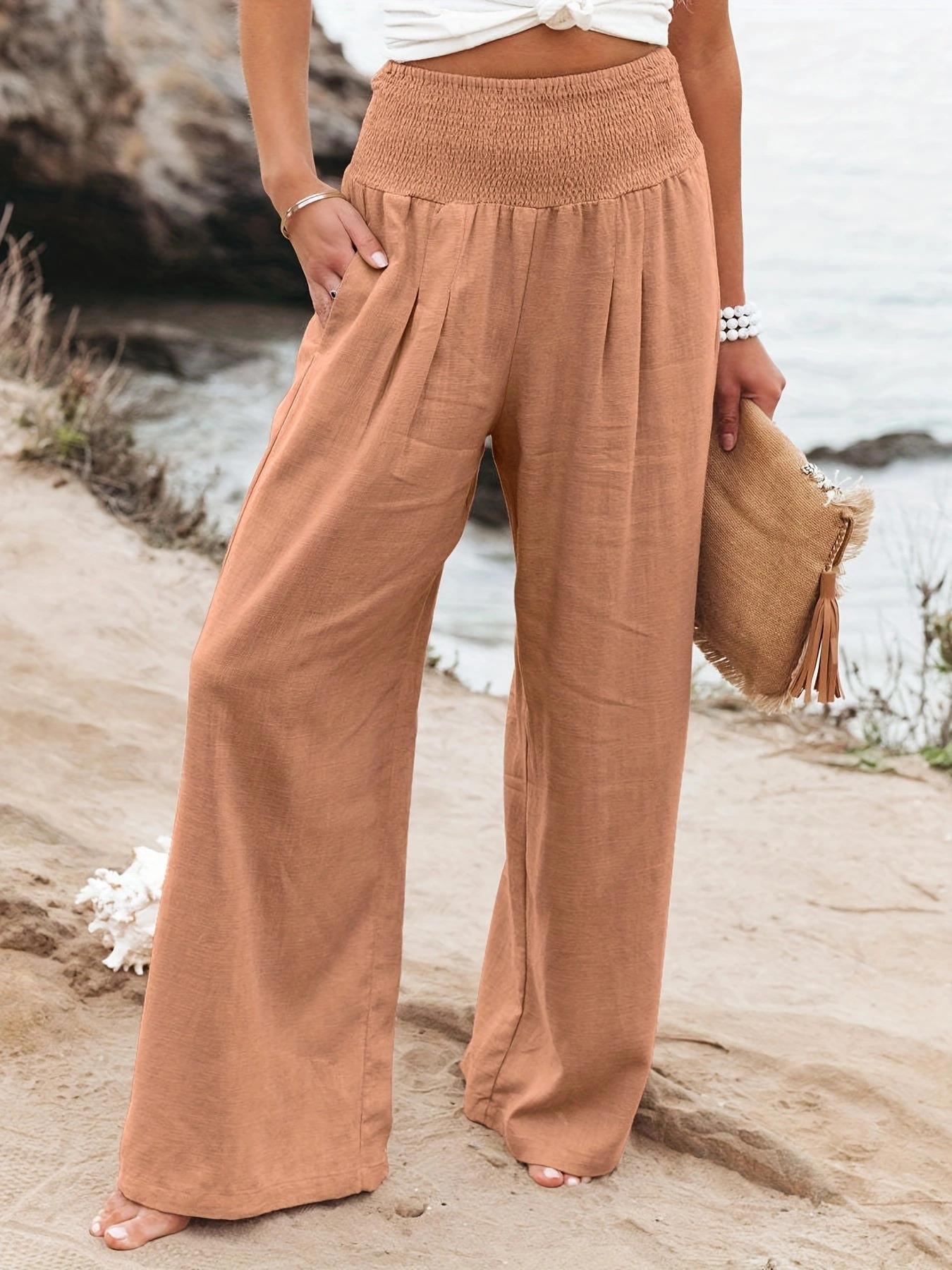Damen weite Sommerhose mit elastischem Taillenbund und bequemen Taschen Stalluxe