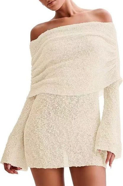 Damen Schulterfreies Minikleid mit glitzerndem Effekt und Übergröße Stalluxe