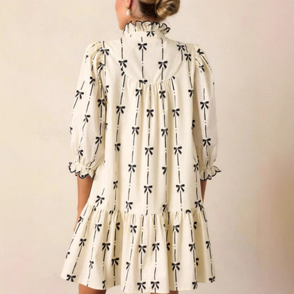 Damen luftiges Freizeitkleid mit Rüschen und zartem Schleifenprint Stalluxe