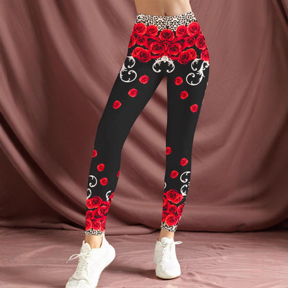 Damen Sportliche Leggings mit floralen Akzenten und hohem Bund Stalluxe