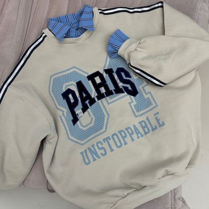 Damen Oversized Sweatshirt mit modischem Paris-Print und gestreiften Akzenten Stalluxe