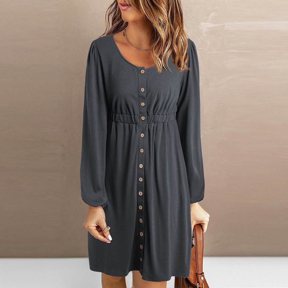 Damen Sommerliches Knopfkleid mit tailliertem Schnitt und langen Ärmeln Stalluxe