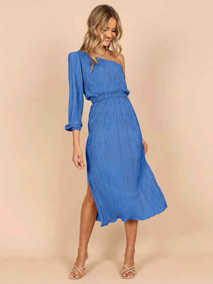 Damen Asymmetrisches Plisseekleid mit Taillengürtel Stalluxe