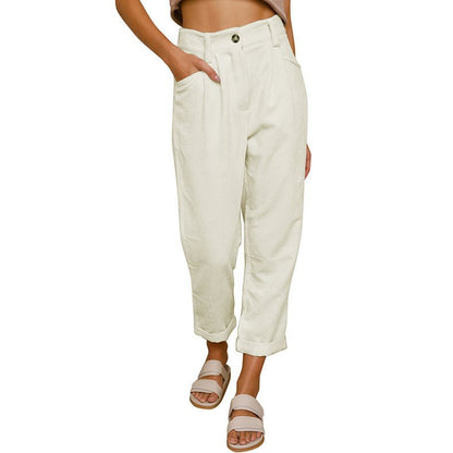 Damen Bequeme und elegante Hochtaillierte Hose mit feinem Rippmuster Stalluxe
