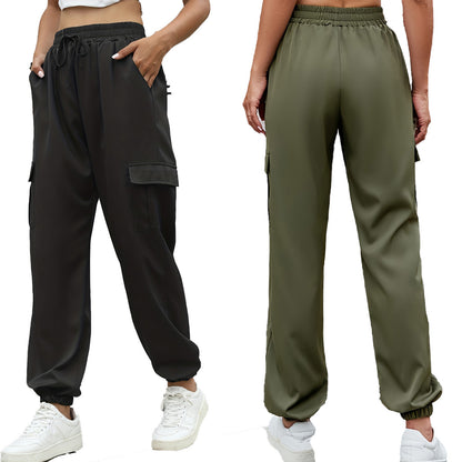 Damen Bequeme Cargo-Hose mit elastischem Bund und seitlichen Taschen Stalluxe