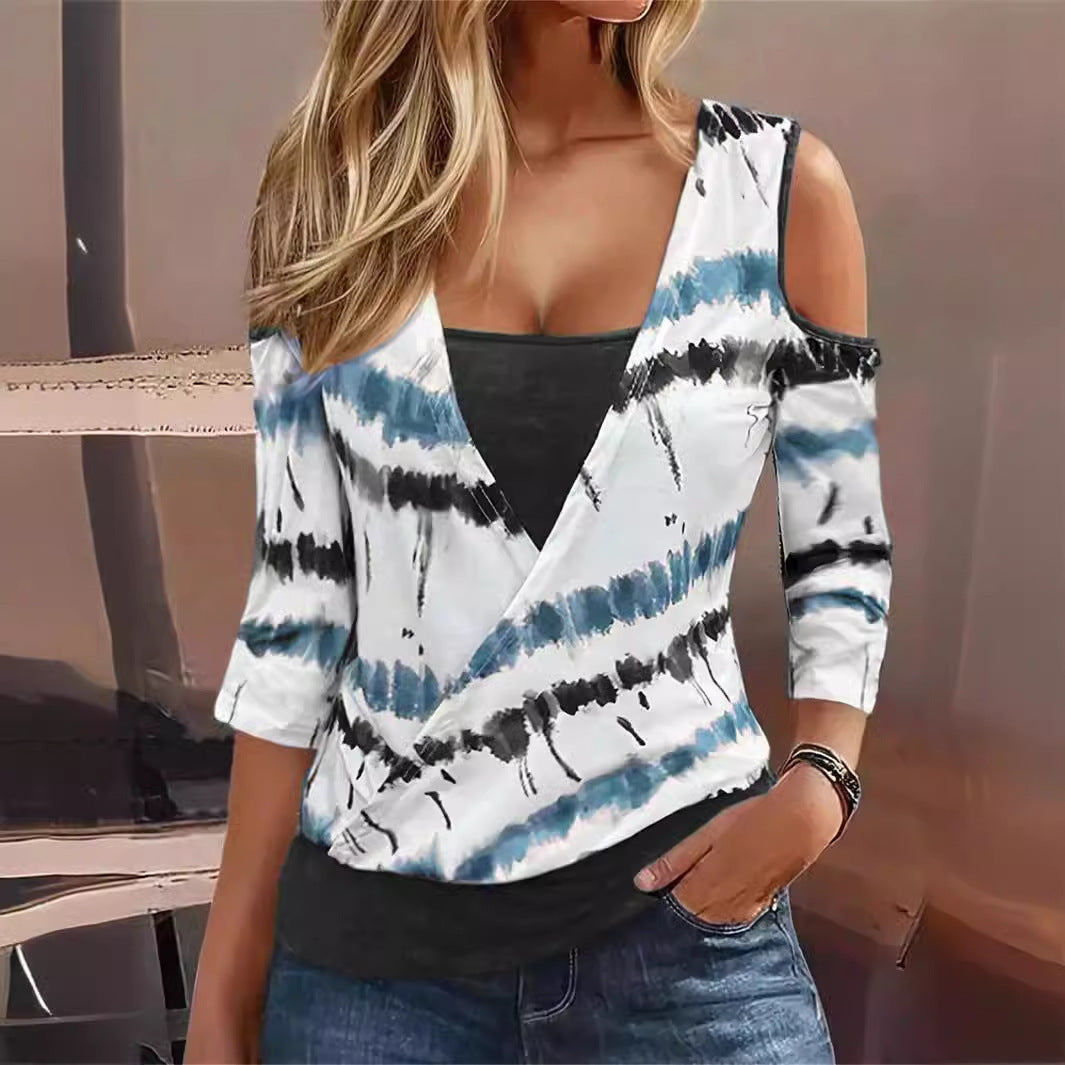 Damen Wickeloberteil mit Cut-Out-Ärmeln und einzigartigem Batikdesign Stalluxe