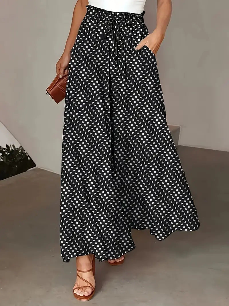 Damen Weite Palazzo-Hose mit elastischem Bund und modernen Punkten Stalluxe
