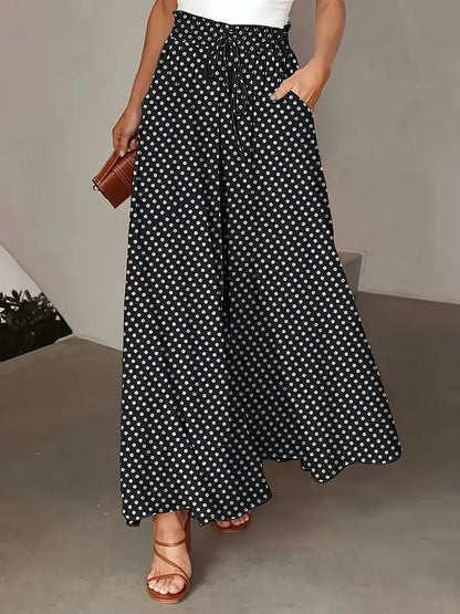 Damen Weite Palazzo-Hose mit elastischem Bund und modernen Punkten Stalluxe