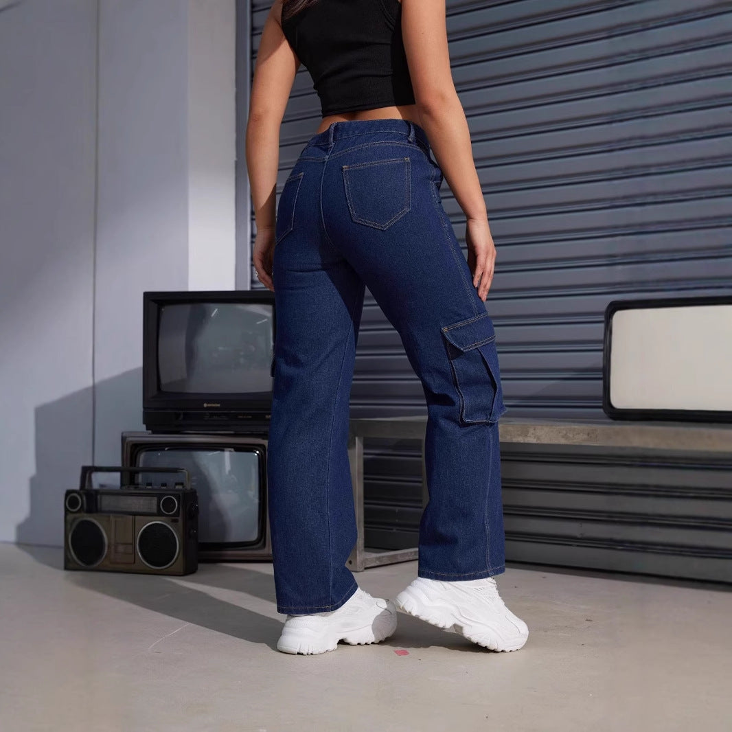 Damen Cargo-Jeans mit hoch tailliertem Schnitt und praktischen Taschen Stalluxe