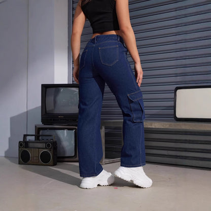 Damen Cargo-Jeans mit hoch tailliertem Schnitt und praktischen Taschen Stalluxe