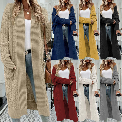 Damen Strickjacke mit grobem Zopfdesign und praktischen Taschen Stalluxe