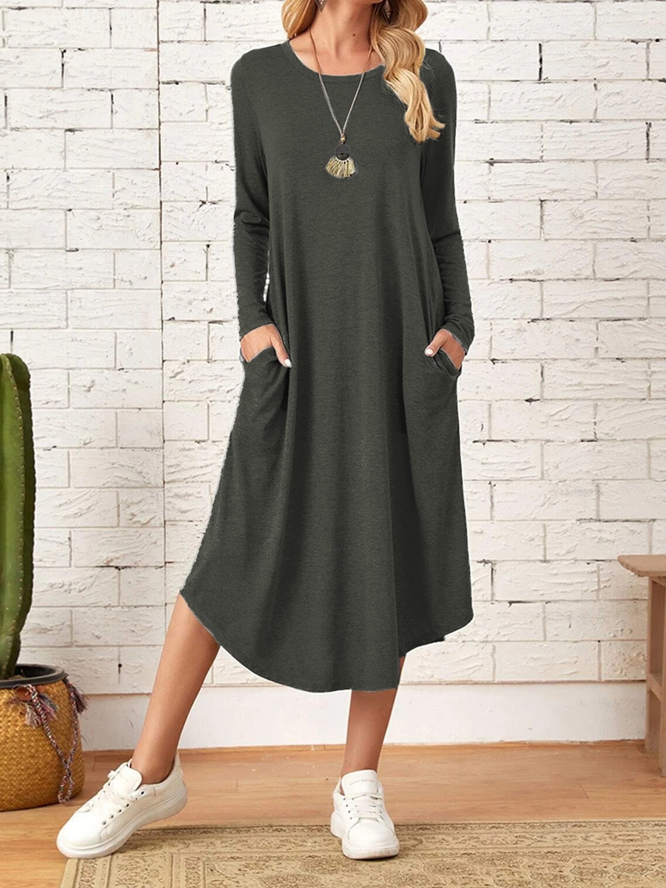Damen Freizeit-Maxikleid mit praktischen Taschen und lockerem Schnitt Stalluxe